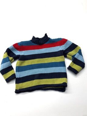 Vintage Y2K Hartstrings Striped Knit Rollneck Sweater Navy Blue Red Green Cotton